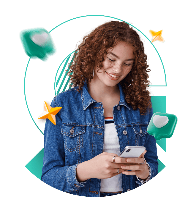 Imagem de mulher jovem mexendo no celular