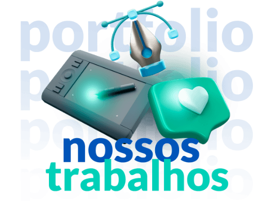 Imagem de elementos gráficos com o texto nossos trabalhos